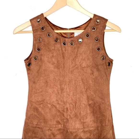Ella Moss brown faux suede sleeveless 70s style shift dress juniors size 14 B96 - Picture 2 of 5